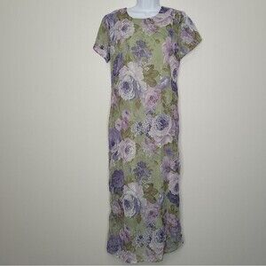 Vintage 90s grunge floral feminine airy crinkle maxi tie back dress size 10